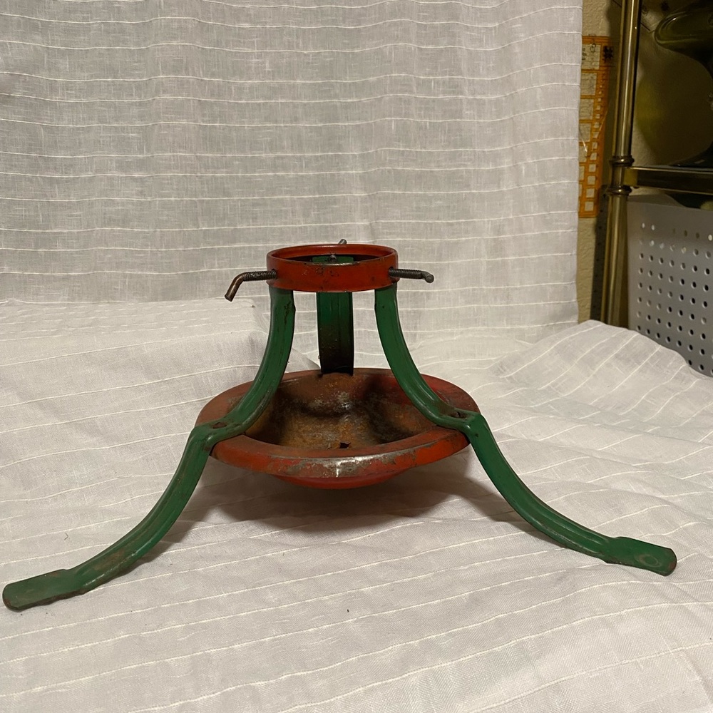 Vintage Green and Red Metal Christmas Tree Stand